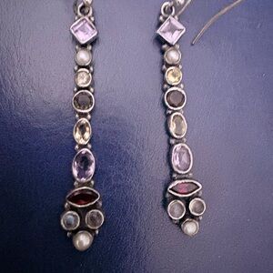 Sterling Silver Vintage Dangle Earrings with Genuine Gemstones 925 Stamped 1.5